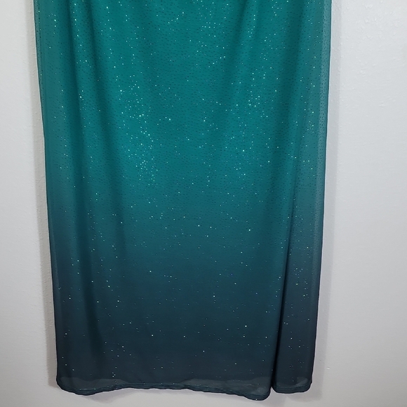 Y2K Vintage Sparkly Beaded Halter Maxi Gown Dress Size 10 Green Ombre Formal 90s - Picture 5 of 13